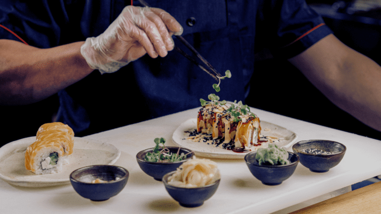 Restaurant chef preparing food behind the scenes to illustrate personality-driven social media content.